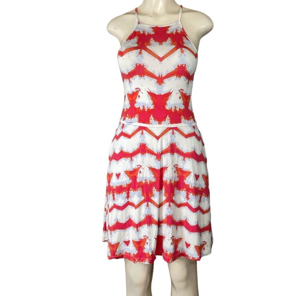 Tart Ikat Print Sleeveless Dress Cross Strap Side Pockets Size Small